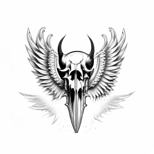 Hog Skull with tusk Surrounded by WIngs side profile tattoo design idea