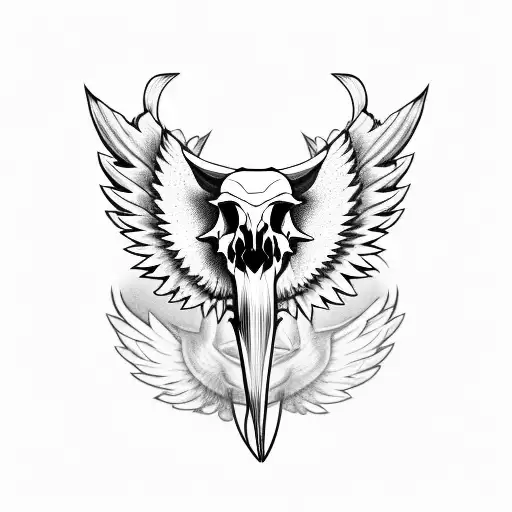 Hog Skull with tusk Surrounded by WIngs side profile tattoo design idea