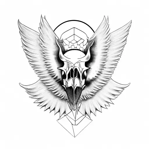 Hog Skull Surrounded by WIngs side profile tattoo design idea