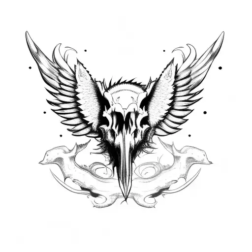 Hog Skull with tusk Surrounded by WIngs side profile tattoo design idea