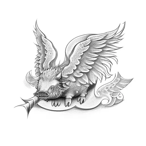 Hogs Head with large Wings tattoo design idea