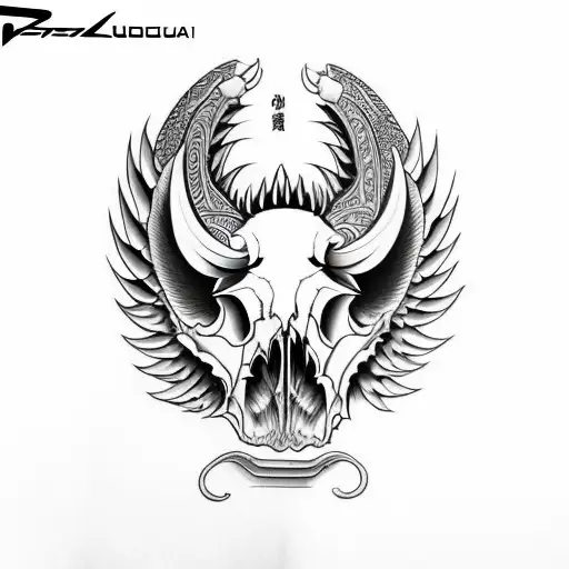 Hog Skull Side Profile with large angle wings tattoo design idea