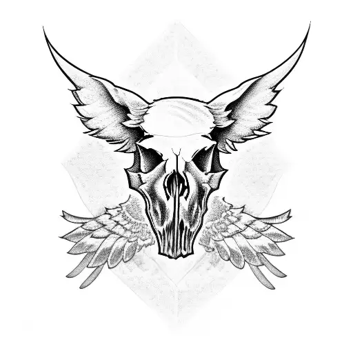 Hog Skull Surrounded by WIngs side profile tattoo design idea