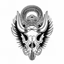 Hog Skull with tusk  Side Profile with large angle wings tattoo design idea