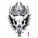 Hog Skull with tusk  Side Profile with large angle wings tattoo design idea