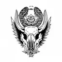 Hog Skull with tusk  Side Profile with large angle wings tattoo design idea