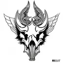 Hog Skull with tusk  Side Profile with large angle wings tattoo design idea