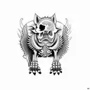 Hog skeleton standing up with wings tattoo design idea