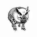 Hog skeleton standing up with wings tattoo design idea