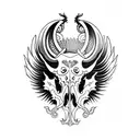Hog Skull Side Profile with large angle wings tattoo design idea