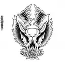 Hog Skull Side Profile with large angle wings tattoo design idea