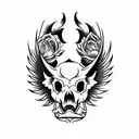 Hog Skull Side Profile with large angle wings tattoo design idea