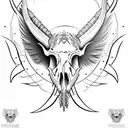 Hog Skull with tusk Surrounded by large angle wings tattoo design idea