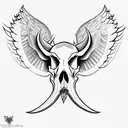 Hog Skull with tusk Surrounded by large angle wings tattoo design idea