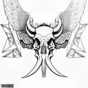 Hog Skull with tusk Surrounded by large angle wings tattoo design idea