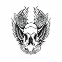 Hog Skull Side Profile with large angle wings tattoo design idea