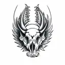 Hog Skull Side Profile with large angle wings tattoo design idea