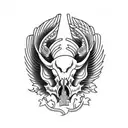 Hog Skull Side Profile with large angle wings tattoo design idea