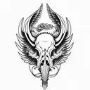 Hog Skull with tusk  Side Profile with large angle wings tattoo design idea