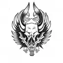Hog Skull with tusk  Side Profile with large angle wings tattoo design idea