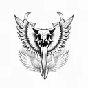 Hog Skull with tusk Surrounded by WIngs side profile tattoo design idea