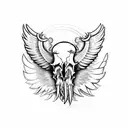 Hog Skull with tusk Surrounded by WIngs side profile tattoo design idea