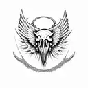 Hog Skull with tusk Surrounded by WIngs side profile tattoo design idea