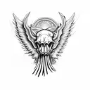 Hog Skull with tusk Surrounded by WIngs side profile tattoo design idea