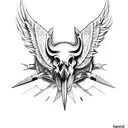 Hog Skull with tusk Surrounded by large angle wings tattoo design idea