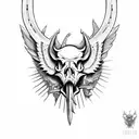 Hog Skull with tusk Surrounded by large angle wings tattoo design idea