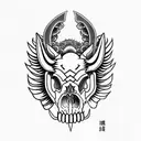 Hog Skull with tusk  Side Profile with large angle wings tattoo design idea