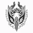 Hog Skull with tusk  Side Profile with large angle wings tattoo design idea