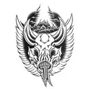Hog Skull with tusk  Side Profile with large angle wings tattoo design idea