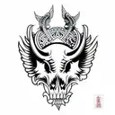 Hog Skull with tusk  Side Profile with large angle wings tattoo design idea