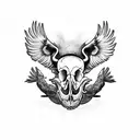 hog skull and body  with chicken wings and legs tattoo design idea