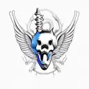 pig skeleton, long tusk, large wings tattoo design idea