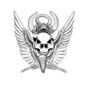 pig skeleton, long tusk, large wings tattoo design idea