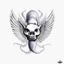 pig skeleton, long tusk, large wings tattoo design idea