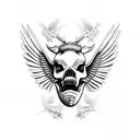 pig skeleton, long tusk, large wings tattoo design idea