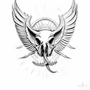 Hog Skull with tusk Surrounded by large angle wings tattoo design idea