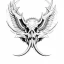 Hog Skull with tusk Surrounded by large angle wings tattoo design idea