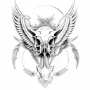 Hog Skull with tusk Surrounded by large angle wings tattoo design idea