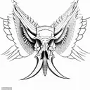 Hog Skull with tusk Surrounded by large angle wings tattoo design idea