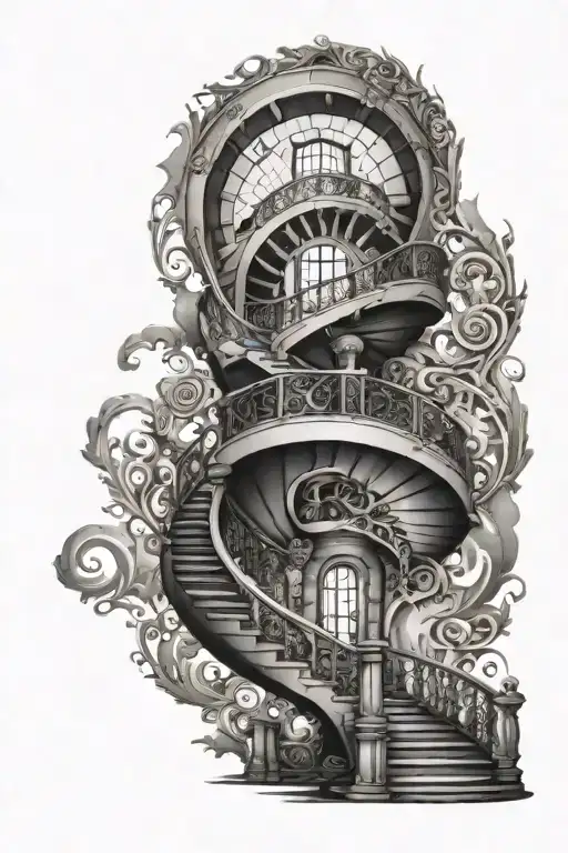 ornate spiral staircase tattoo design idea