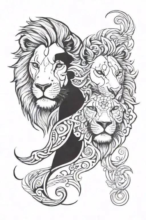 half elephant face and half lion face tattoo design idea