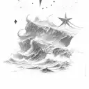 stars above a raging sea tattoo design idea