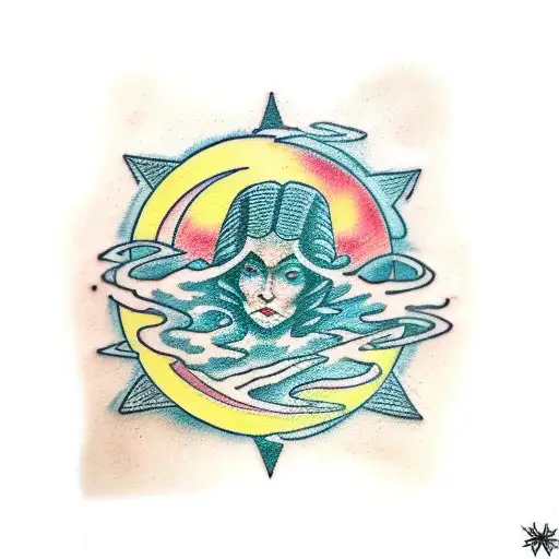 tarot card, moon, saturn tattoo design idea