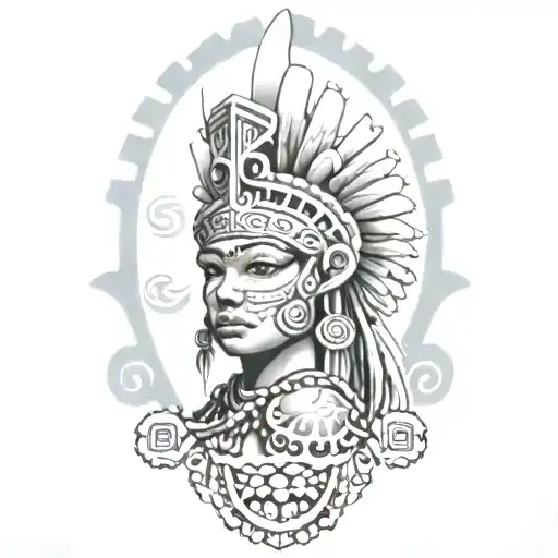 Aztec Warrior Holding Lady tattoo design idea