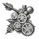 A combination of lies of p imagery with a steampunk twist, featuring mechanical elements and mysterious symbols tattoo design idea