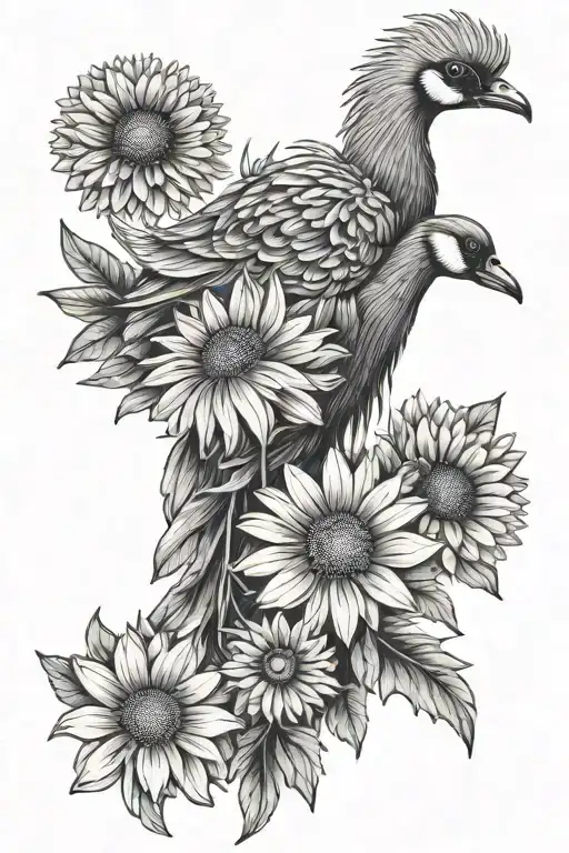 Guinea flower, swan river daisy flower, emu bush flower bouquet tattoo design idea